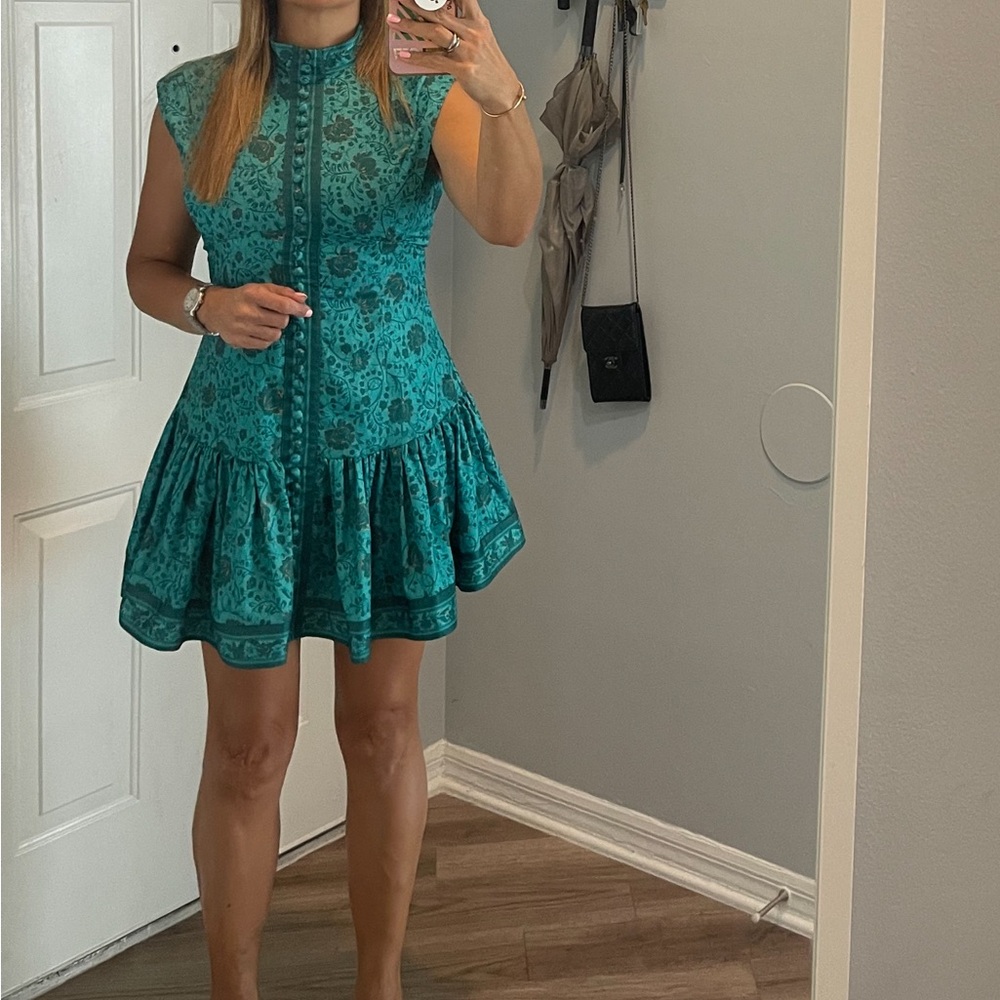 Chic Teal Floral Mini Dress size L
